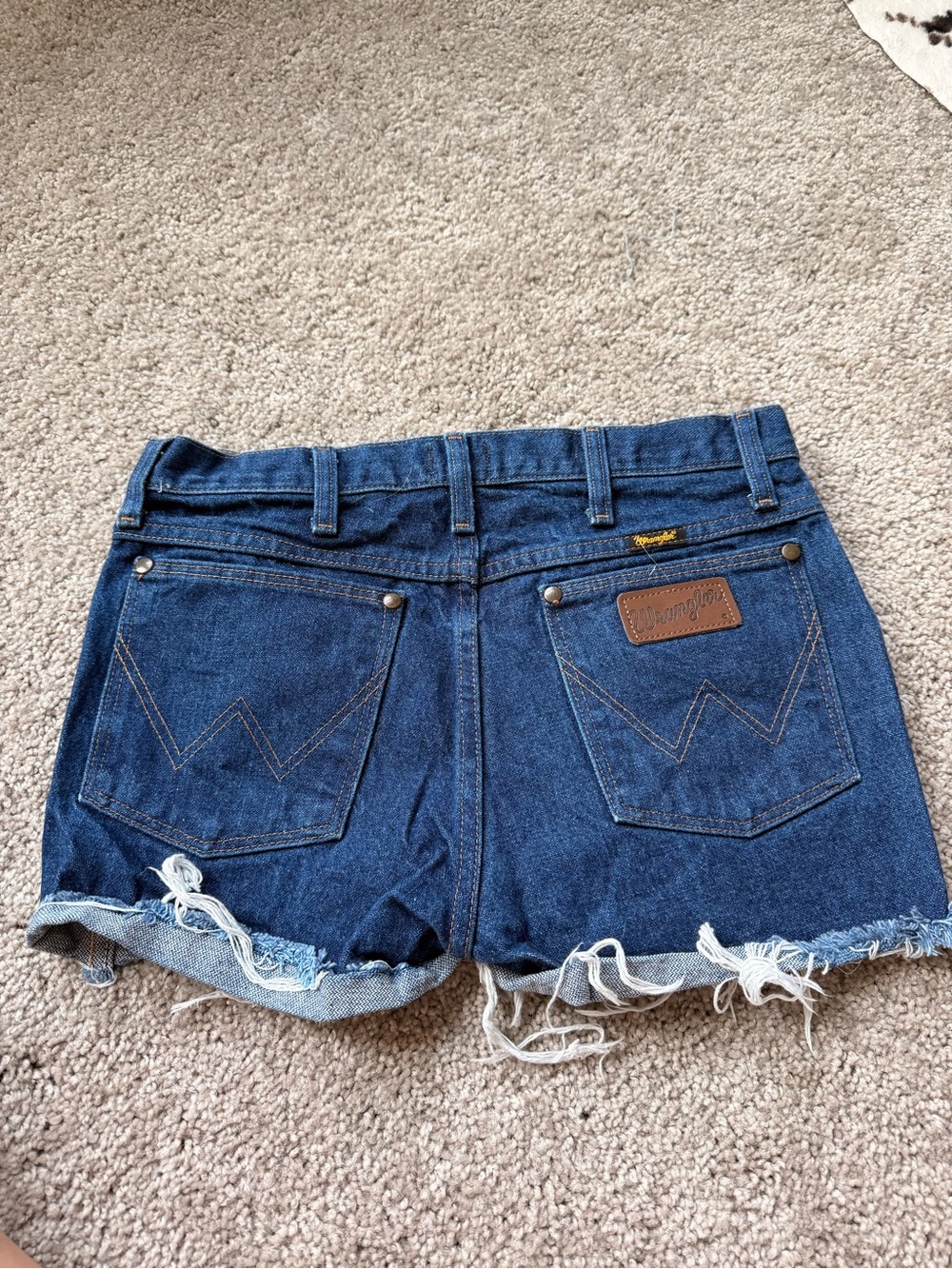 Wrangler Upcycled Denim Patchwork High-Waist Women's Shorts - Red & White Patch - Picture 2 of 8